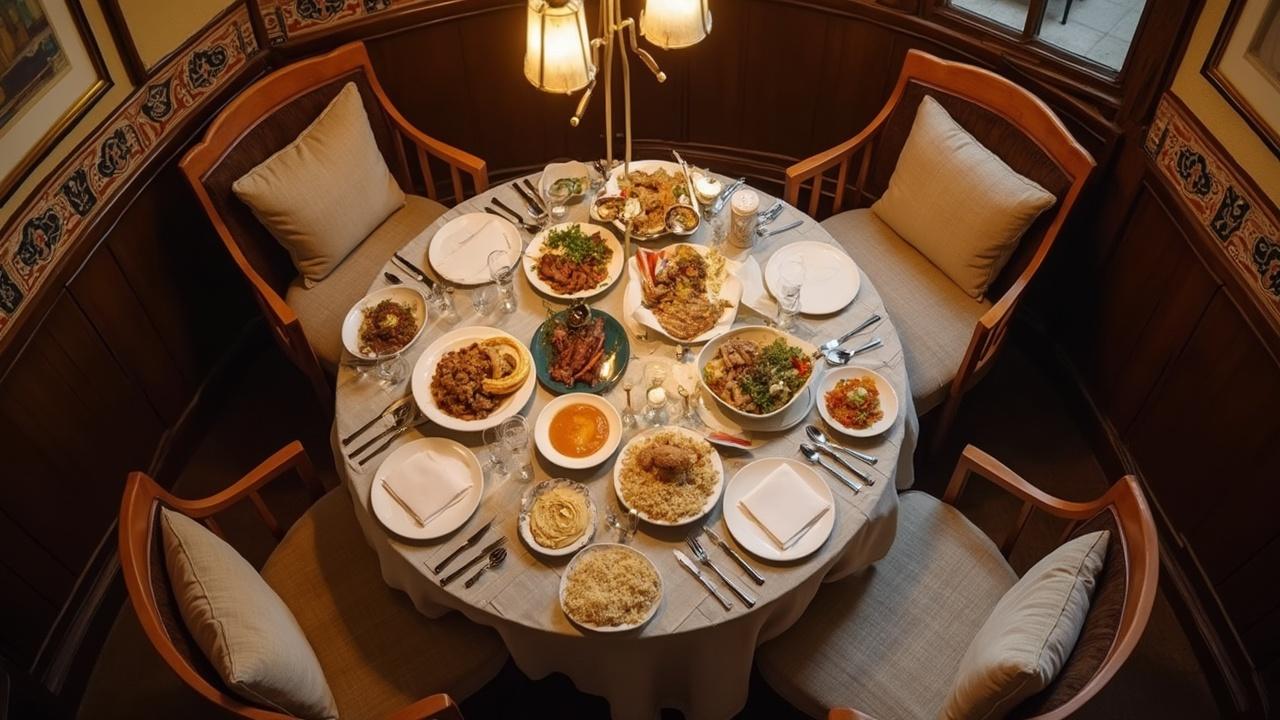 Table remplie de nombreux plats savoureux dans un cadre élégant